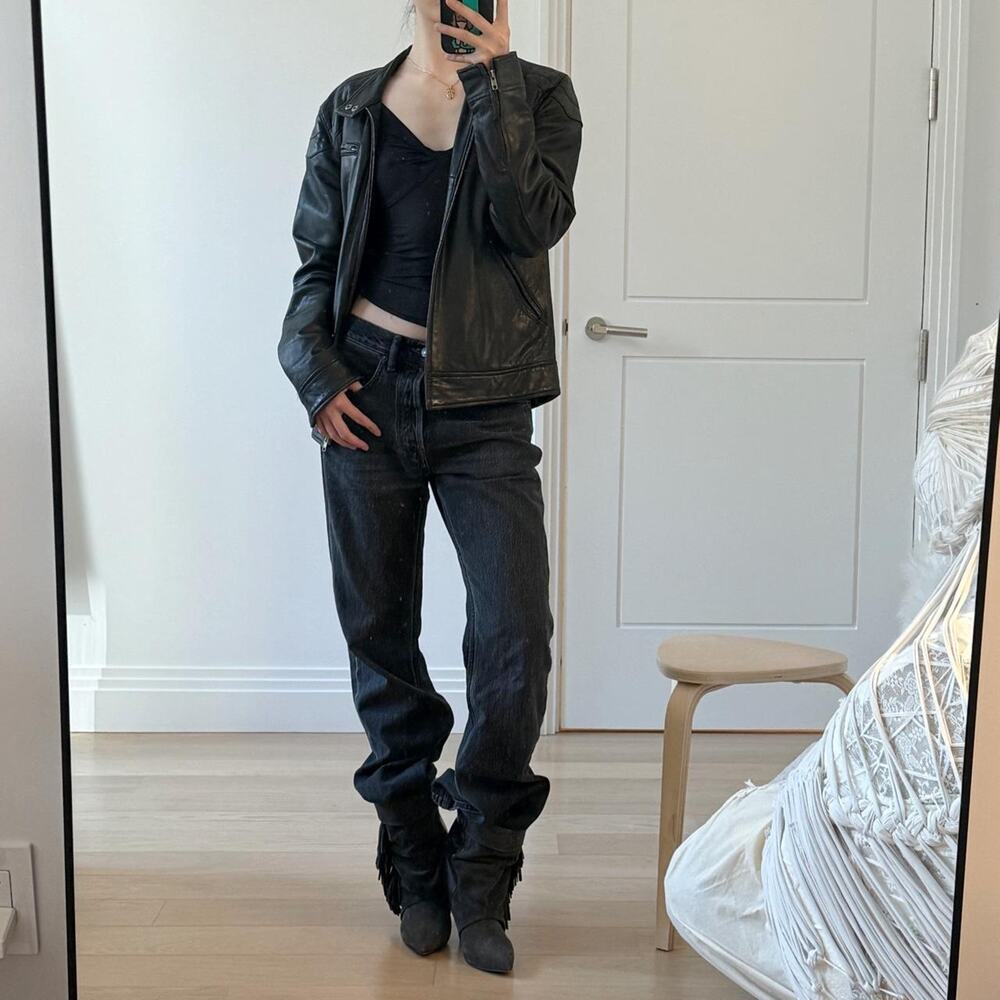 Vintage black biker leather jacket